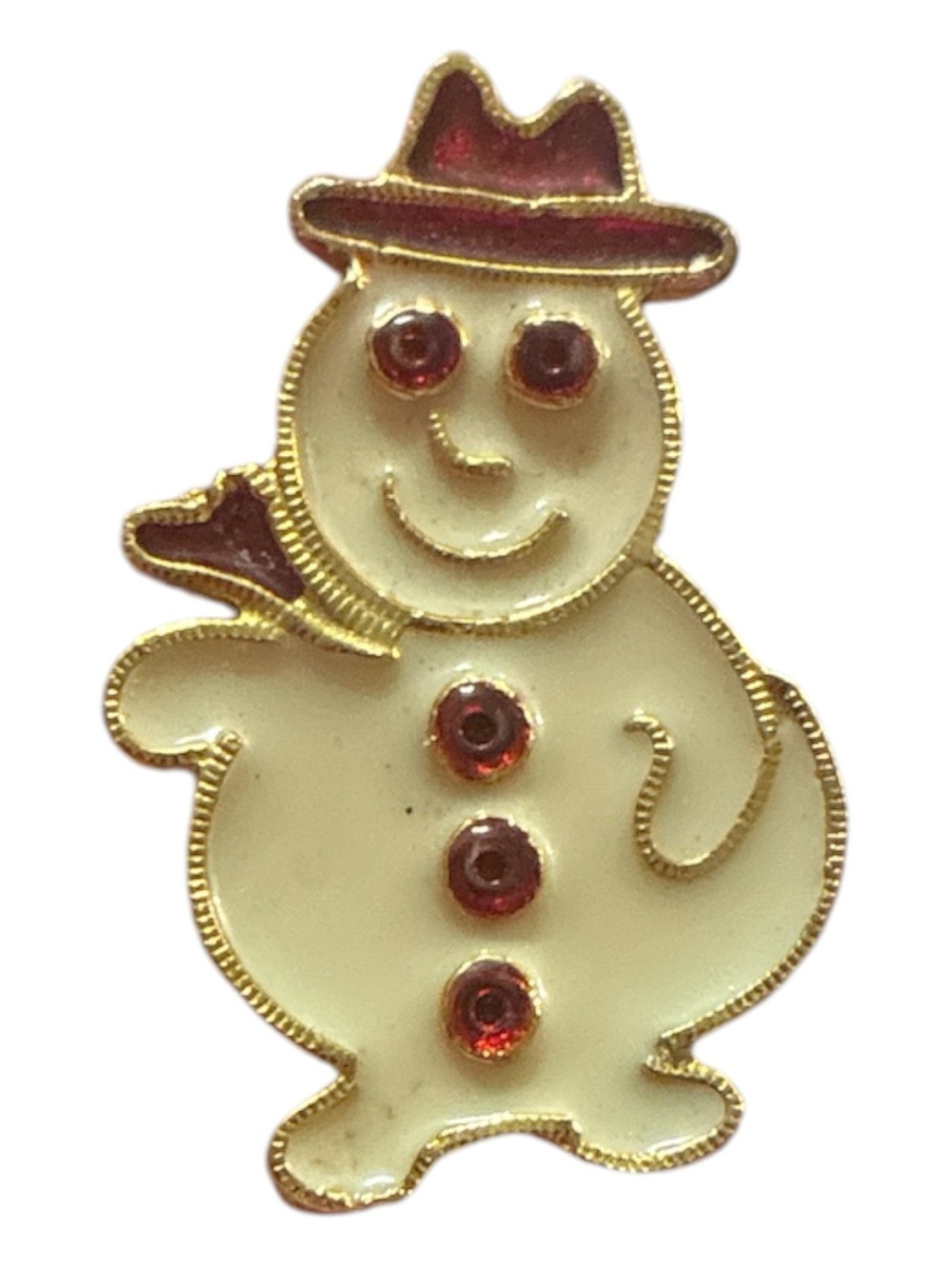 Gold-Tone Cream Snowman Brooch